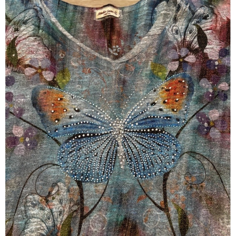 Studio Gem Butterfly Tunic Handkerchief Hem Medium Fairycore Made In USA Boho‎ - Picture 2 of 8